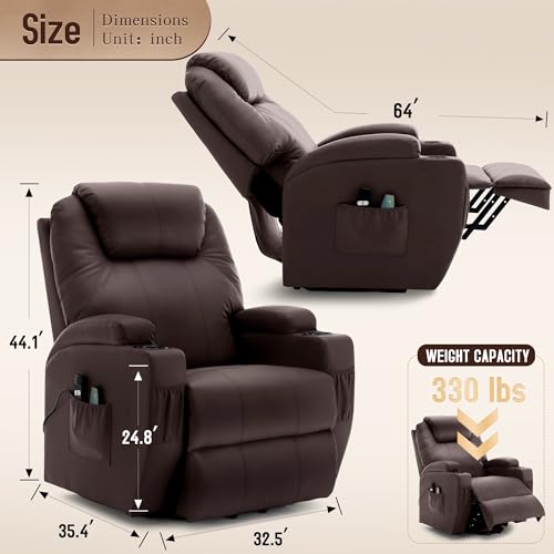 Power lift recliner with massage, heating, and cup holder