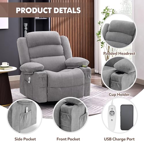 DIFUY Swivel Rocker Recliner Chair with Heat & Massage