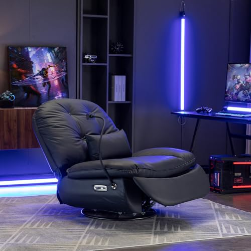 Voice-Controlled Electric Recliner Swivel Chair - Black Leather