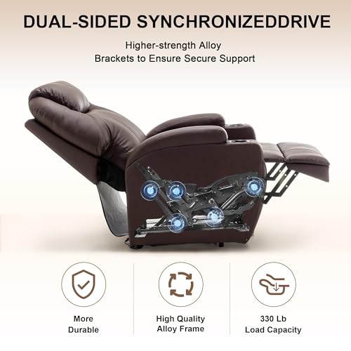 Power lift recliner with massage, heating, and cup holder