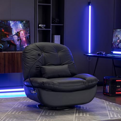 Voice-Controlled Electric Recliner Swivel Chair - Black Leather