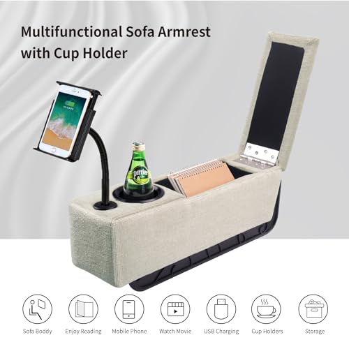 Smart Sofa Armrest with Cup Holder and LED Light