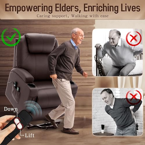 Power lift recliner with massage, heating, and cup holder