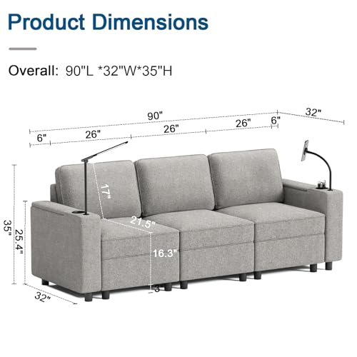 Modular Sofa with Storage, Armrest, Cup Holder & More
