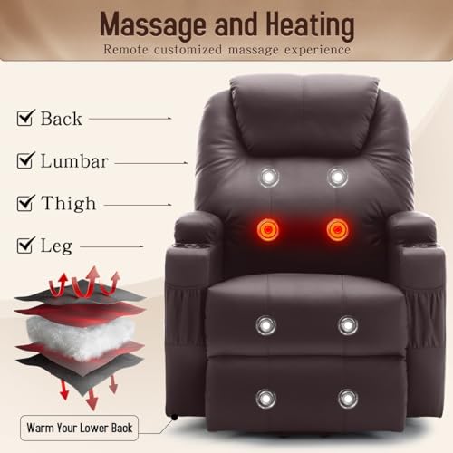 Power lift recliner with massage, heating, and cup holder