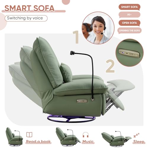 Green Electric Recliner with USB Ports and Voice Control
