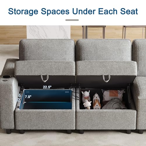 Modular Sofa with Storage, Armrest, Cup Holder & More