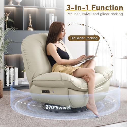 COOSLEEP Electric Oversized Swivel Recliner with Surround Sound