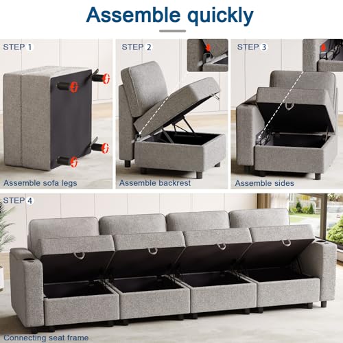 Modular Sofa with Storage, Armrest, Cup Holder & More