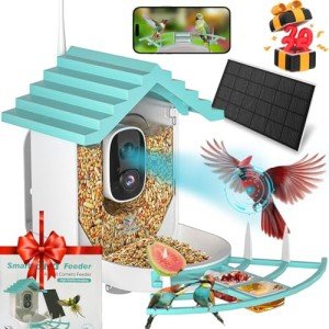 KimLamPro Smart Bird Feeder with Camera -AI 1080p HD Identify Wild Bird Recognition 10,000+ Birds Species - Night Vision Bird Feeder Camera with Solar Power and Live Video – Instan Alert Notification