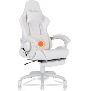 Gaming Chair,Office Chair,Computer Chair,Ergonomic Desk Chair,Massage Chair, Gamer Chair for Home,360°- Swivel seat,Linkage armrest,High Back,Classic,Present(White)