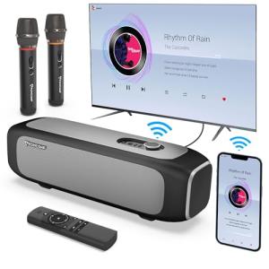 POWCONF Karaoke Machine with Two Micphones, 2.1 Channels, Subwoofer, Home Theater Audio Sound Bar for Smart TV, Bluetooth/HDMI/ARC/TF-Card/WiFi, HiFi Bluetooth Speaker for Home, Indoor, Party, Meeting