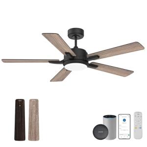 Livory 52 Smart Ceiling Fans with Lights Remote,Quiet DC Motor,Outdoor Indoor Modern Ceiling Fan,Voice Control via WIFI Alexa App,6-speed,for Farmhouse Bedroom Patio,Ventilador,Black & Walnut Grey