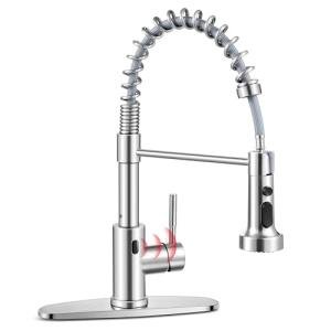 Homikit Touchless Kitchen Sink Faucet with Pull Down Sprayer, Automatic Motion Sensor Smart Faucet, Brushed Nickel Single Handle Spring Kitchen Faucets for Vanity Farmhouse RV, Stainless Steel