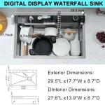 30 Inch Drop In Waterfall Kitchen Sink with Pull-out Faucet-Wesliv 30x18 Drop In Kitchen Sink Digital Display Kitchen Sink 18 Guage Multifunction Single Bowl Smart Kitchen Sink with Cup Washer
