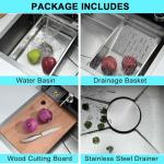 30 Inch Drop In Waterfall Kitchen Sink with Pull-out Faucet-Wesliv 30x18 Drop In Kitchen Sink Digital Display Kitchen Sink 18 Guage Multifunction Single Bowl Smart Kitchen Sink with Cup Washer