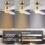 Hoenofly 48 Inch Smart Ceiling Fans with Lights and Remote Control,Dimmable LED Light,Outdoor Indoor Gold White Ceiling Fan,Quiet DC Motor,WIFI Alexa App Workable,for Modern Bedroom Living Room Patio