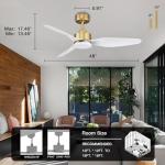 Hoenofly 48 Inch Smart Ceiling Fans with Lights and Remote Control,Dimmable LED Light,Outdoor Indoor Gold White Ceiling Fan,Quiet DC Motor,WIFI Alexa App Workable,for Modern Bedroom Living Room Patio