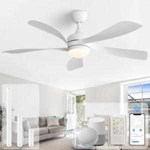 Sofucor 52" Smart Ceiling Fan, Indoor/Outdoor Ceiling Fans with Lights and Remote, Work with Alexa/Google/App, 3-Color Light 6-Speed Timing Reversible DC Motor for Bedroom Living Room Patio