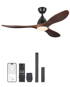 VONLUCE Ceiling Fans with Lights, 52 inch Smart Ceiling Fan with Remote/APP/Alexa Control, 3 Blades, 6 Speeds, Reversible DC Motor, Noiseless, Wood Ceiling Fan for Bedroom, Farmhouse, Black