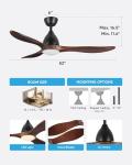 VONLUCE Ceiling Fans with Lights, 52 inch Smart Ceiling Fan with Remote/APP/Alexa Control, 3 Blades, 6 Speeds, Reversible DC Motor, Noiseless, Wood Ceiling Fan for Bedroom, Farmhouse, Black