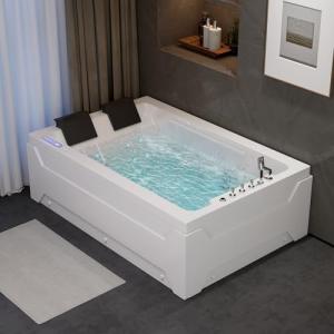 Weibath 73'' Whirlpool Tub Water Massage Two Person Jetted Bathtub 3 Sided Apron Corner Whirlpool Tub with 22 Water Jets