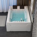 Weibath 73'' Whirlpool Tub Water Massage Two Person Jetted Bathtub 3 Sided Apron Corner Whirlpool Tub with 22 Water Jets