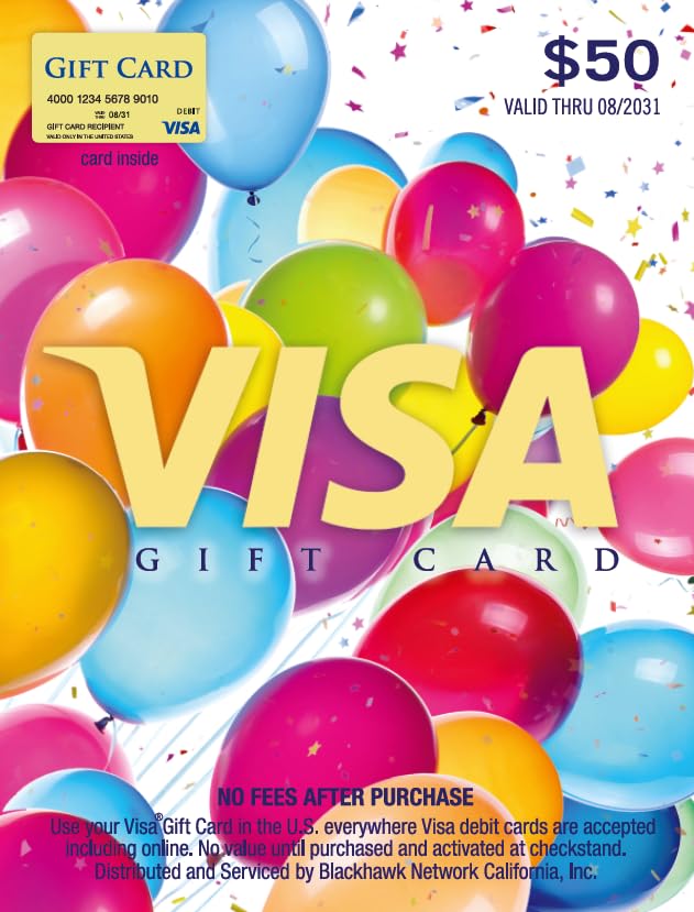 $50 Visa Gift Card with Balloons Design