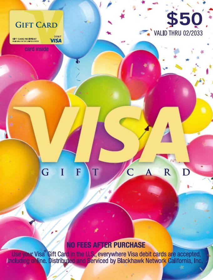 $50 Visa Gift Card with Balloons Design