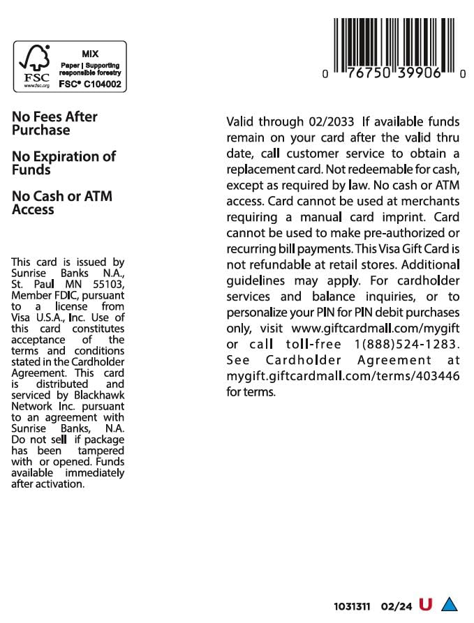 $50 Visa Gift Card with Balloons Design