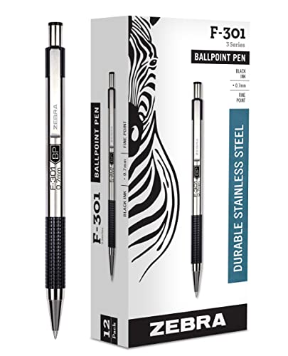 12-Pack Zebra Pen F-301 Black Ink Ballpoint