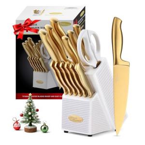 Titanium-Coated 14-Piece Gold Knife Set