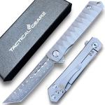 TC4 Titanium EDC Folding Knife with Damascus Blade