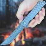 TC4 Titanium EDC Folding Knife with Damascus Blade
