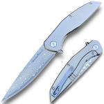 EDC Titanium Folding Knife with Damascus Blade