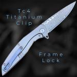 EDC Titanium Folding Knife with Damascus Blade