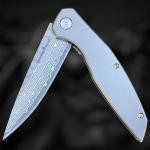 EDC Titanium Folding Knife with Damascus Blade