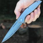 EDC Titanium Folding Knife with Damascus Blade