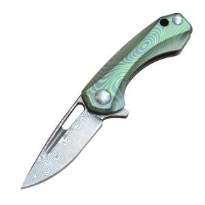 Mini Titanium Folding Knife Keychain with Damascus Blade