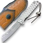 EDC Titanium Folding Knife with Damascus Steel Blade