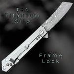 EDC Titanium Folding Knife with Damascus Steel Blade