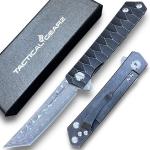 EDC Titanium Folding Knife with Damascus Blade