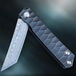 EDC Titanium Folding Knife with Damascus Blade
