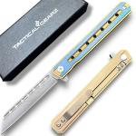 Titanium EDC Folding Knife with Damascus Blade