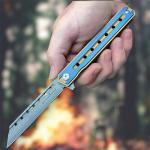 Titanium EDC Folding Knife with Damascus Blade