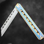 Titanium EDC Folding Knife with Damascus Blade