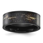 Auriga Fine Jewelry Titanium Polished Black IP-plated with Black and Gold Foil Inlay 8 mm Band Size 7