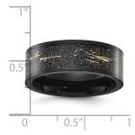 Auriga Fine Jewelry Titanium Polished Black IP-plated with Black and Gold Foil Inlay 8 mm Band Size 7