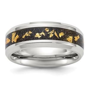 Titanium Polished Ring with Black and Gold Inlay