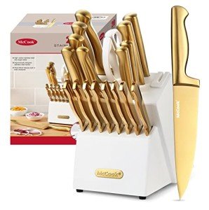 Golden Titanium Kitchen Knife Set with Sharpener